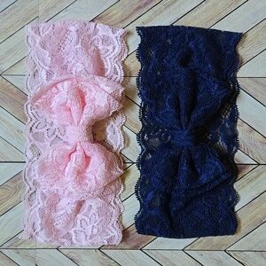 Kids Lace Bowknot Navy Blue Pink Headbands Bow Headwraps Handmade Girl Hairbands